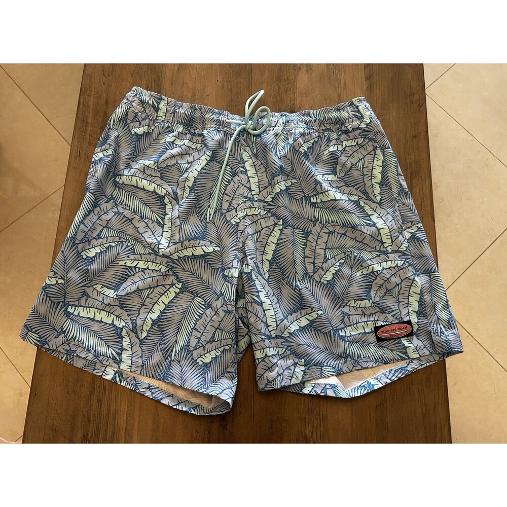 Vineyard Vines Swim Trunks Mens Blue Palm Leaf Print Mesh Lined Size L